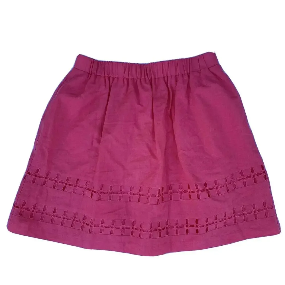 Crown & Ivy women coral reef Cut Out Eyelet Linen Elastic Waist Mini Skirt Sz 6 - Picture 5 of 8